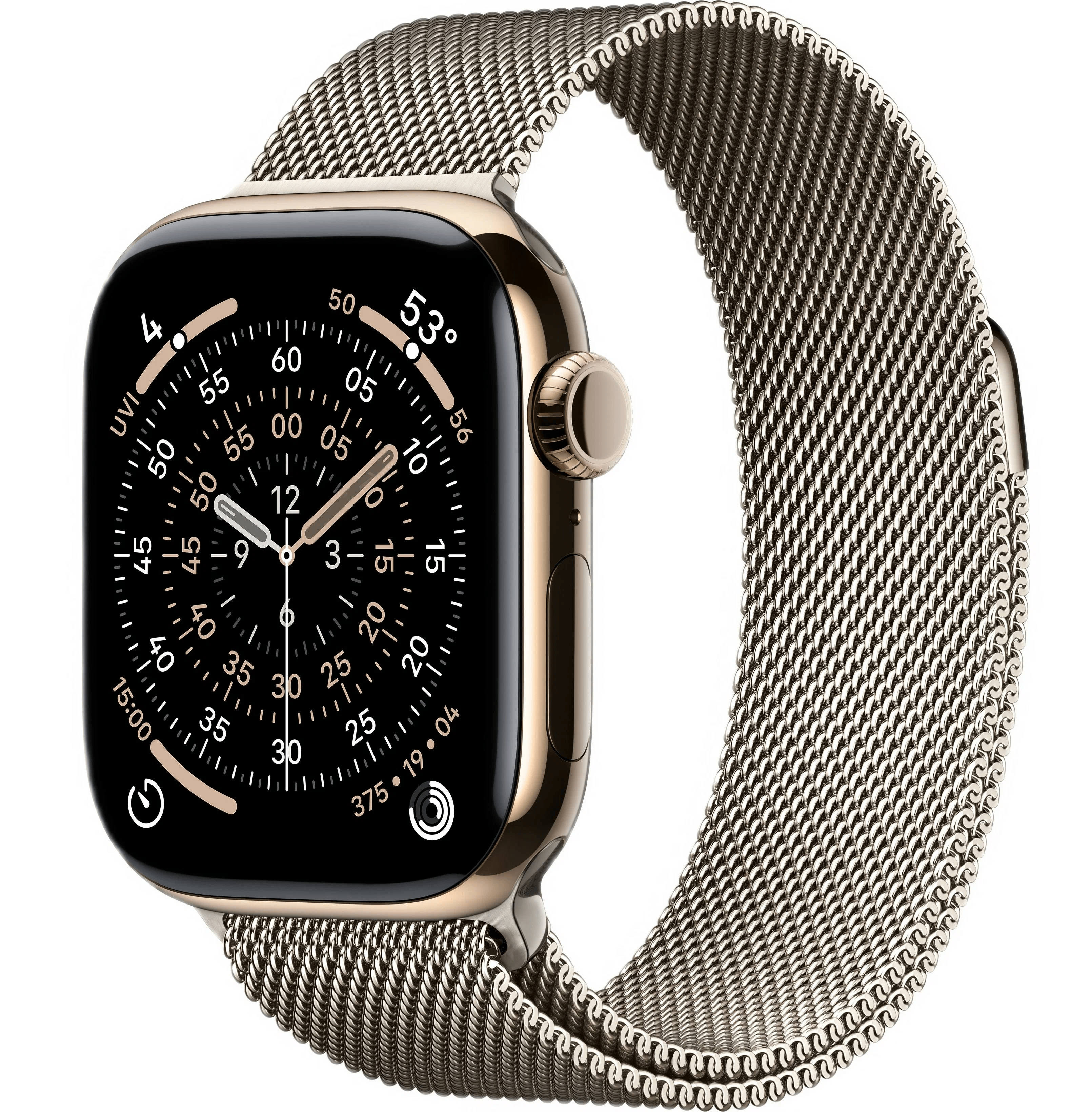 Apple Watch Series 11, 42 mm, Gold Titanium GPS+Cellular, Natural Milanese Loop